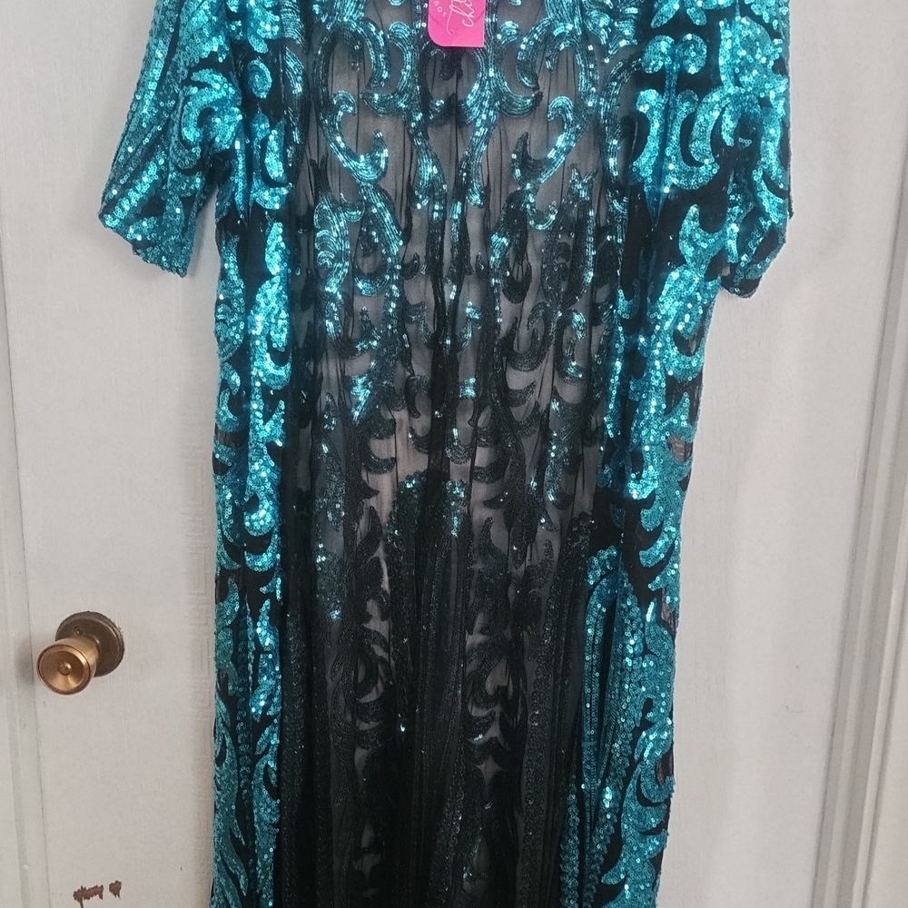 Sequin Teal and Black Women's Top